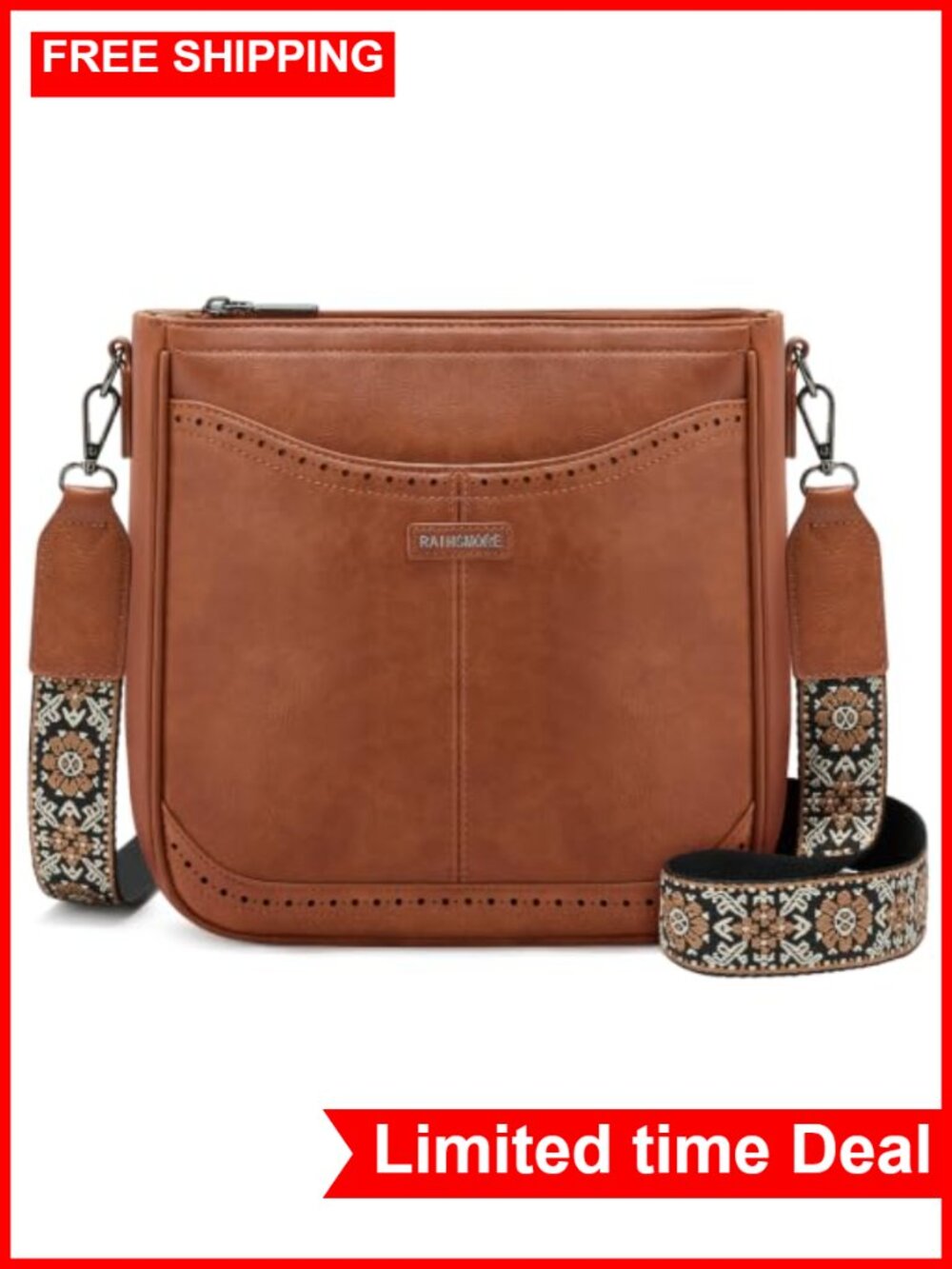 Retro PU Leather Crossbody Bag with Detachable Guitar Strap, Multi-Pocket